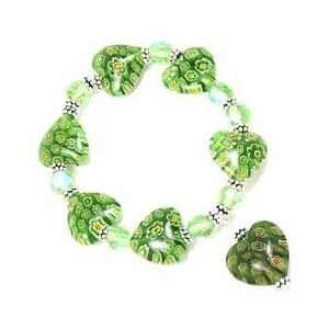   Murano HEARTS Glass Flowers GREEN Bracelet Arts, Crafts & Sewing