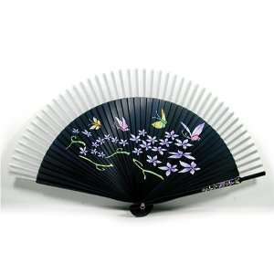  Silver J Handheld Black Bamboo & silk hand fan with silk fan 