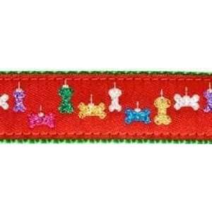  Holiday Glitter Bone Dog Collar   Red   Large   1.25 Wide 