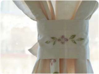   Flower Trail Applique Embroidery Cotton Curtains + Tiebacks L  