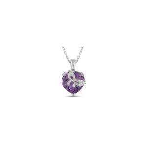 ZALES Heart Shaped Amethyst and Diamond Accent Bow Pendant in Sterling 