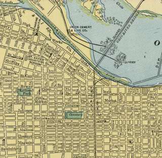 Louisville Kentucky Street Map Authentic 1887; Stations, Landmarks 