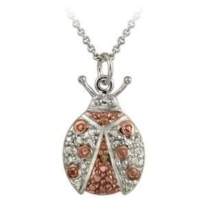 Sterling Silver Two tone Rose Gold Champagne Diamond Accent Ladybug 
