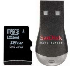 16GB Micro SDHC Memory Card with Adapter and USB Reader  
