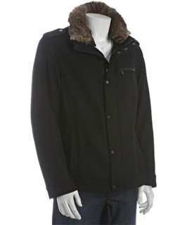 Andrew Marc black wool blend fur trim collar jacket