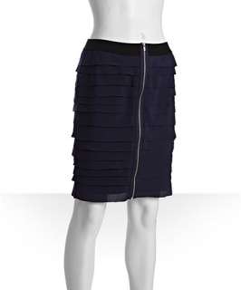 BCBGMAXAZRIA navy and black crepe zip front tiered skirt
