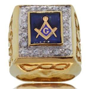  Gents Masonic Ring W/ Diamond Blue Lodge 14K Gold New 