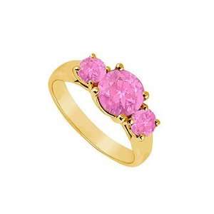  Three Stone Pink Sapphire Ring  14K Yellow Gold   1.00 CT 