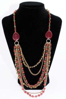SIGNED SP AVON RUBY RED MULTI STRAND BEAD NECKLACE  
