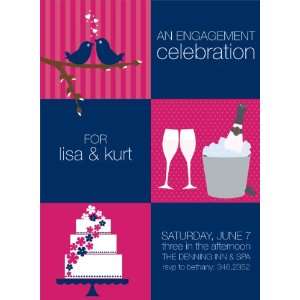   Squares Navy Pink Engagement Party Invitations