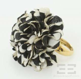  Black & White Stripe Date Night Adjustable Flower Cocktail Ring  