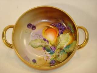 NIPPON DOUBLE HANDLE HAND PAINTED BOWL CANDY DISH  