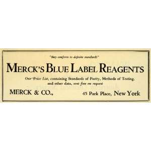  1922 Ad Merck Blue Label Reagent Laboratory Chemical 