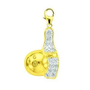    14K Yellow Gold Diamond Bowling Ball and Pin Charm Jewelry