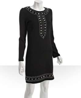 Nicole Miller black ponte knit studded trim dress