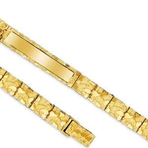 14K Solid Yellow Gold Mens Nugget ID Plate Bracelet. 8.70mm Wide, 8.5 
