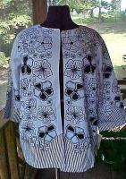 Ladies Plus Size Jacket Sz 2X Black White Flowers Beads  