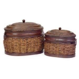  Set of 2 Oval Rattan Nesting Boxes