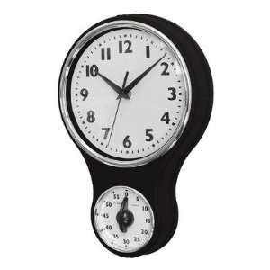  Retro Kitchen Wall Clock with Timer in Black