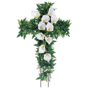  34 Silk Cemetery Cross Calla Lily Flower Wreath  Cream 