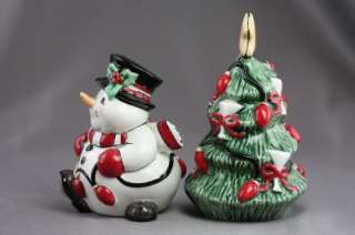Fitz & Floyd Ceramic Snowman Christmas Tree Salt Pepper  