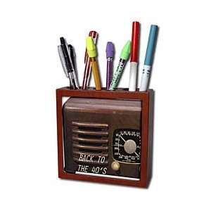  Florene Vintage   Retro Radio   Tile Pen Holders 5 inch 
