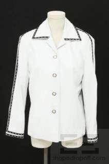 St. John Sport White And Black Trim Leather Button Up Jacket Size P 