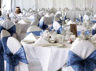 100 Navy Blue Organza Chair Covers Sash Bow Wedding NEW  
