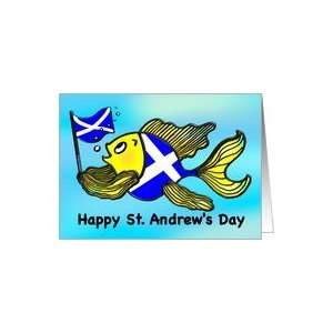  Happy St Andrews Day cute scottish flag fish on bright 
