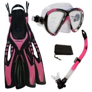   Scuba Dive Hawk Eyes Mask Semi Dry Snorkel Fins Gear Set w/ Mesh Bag