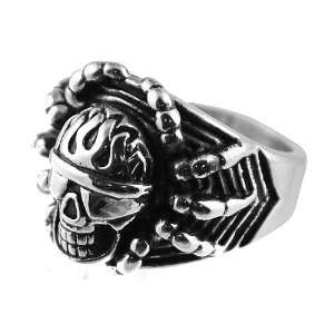  StainStainless Steel Skull Ring with Spider and Net Design 
