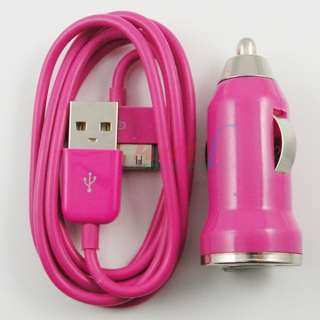 Hot Pink USB Mini Car Charger & Data Sync Cable For iPod iPhone 2G 3G 