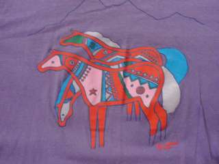 VTG 90s Horses Mountains T Shirt Jean Adams Painted Mens XL Purple 