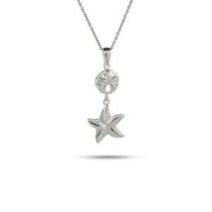  Sterling Silver Sand Dollar and Starfish Drop Necklace 