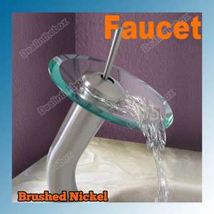 Brushed Nichel Waterfall Glass Faucet Tap Bathroom Modern style Vessel 