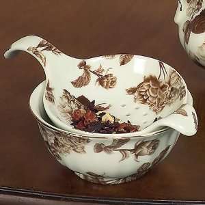 Mocha Rose Porcelain Tea Strainer with Bowl  Kitchen 