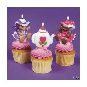  12 Assorted Tea Party Shaped Cake Topper Candles Toys 