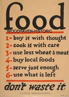 1917 World War I (WWI) Food Rationing Poster 1  