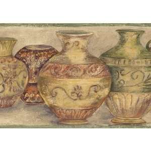 Olive Decorative Vase Wallpaper Border: Kitchen & Dining