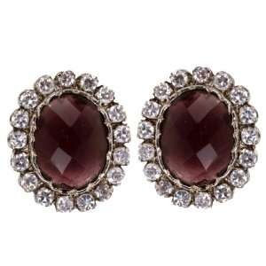 Antique Gold Plated Simulated Ruby Studs Adorned Earrings with 