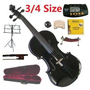 Size Black Violin with Case and Bow+Extra Set of String, Extra Bridge 